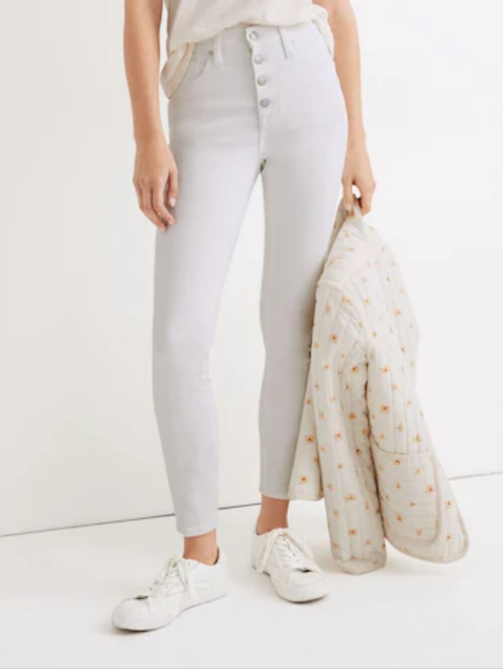 Madewell Curvy High-Rise Skinny Crop White Skinny Jeans w/ Button Fly - Size 27